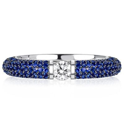 Italo Micro Pave Blue Sapphire Ring Round Cut Eternity Band