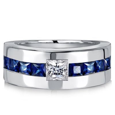 Italo Princess Cut Blue Sapphire Band Ring Half Eternity Band