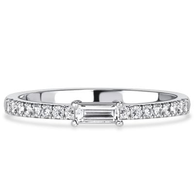 Italo East West White Sapphire Baguette Cut Half Eternity Band