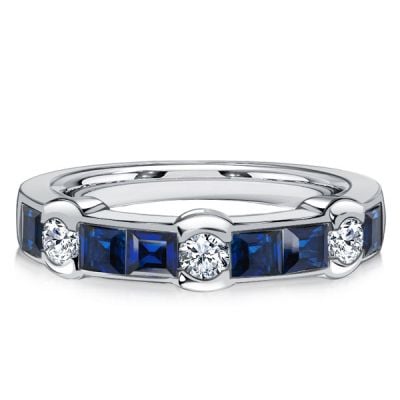 Italo Channel Set Asscher Cut Blue Sapphire Half Eternity Band Ring