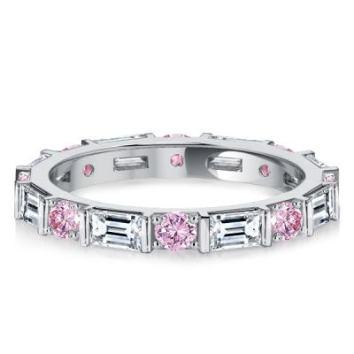 Italo Baguette Cut Pink Stone Ring Eternity Band For Women