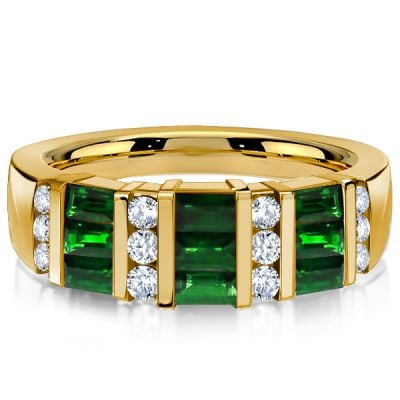 Italo Golden Emerald Green Wedding Band Emerald Green Ring