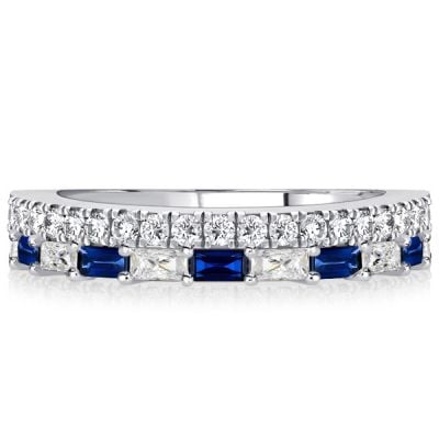 Italo Radiant Cut Blue Sapphire Ring Stacked Half Eternity Band