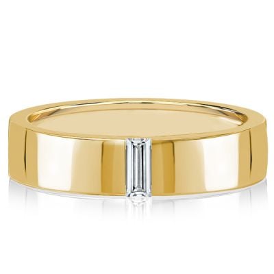 Italo Golden Single Stone Baguette Wedding Band Rings