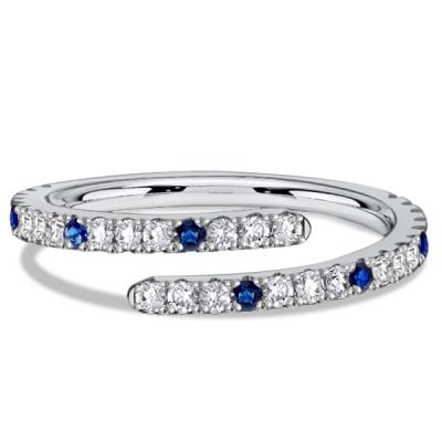 Italo Spiral Design White & Blue Sapphire Round Cut Wedding Band