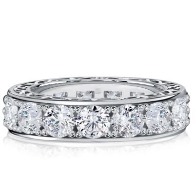 Italo White Round Cut Filigree Vintage Wedding Rings Eternity Band For Women