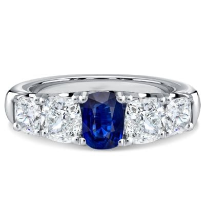 Italo Five Stone Cushion Cut Blue Sapphire Engagement Ring