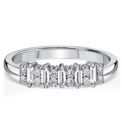 Italo Five Stone Round & Baguette Wedding Band Rings For Women