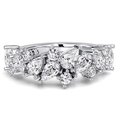Italo Floral Pear Cut Half Eternity Band For Women Anniversary Waterfall Ring