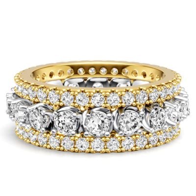 Italo 2 Tone Triple Row Round Cut Eternity Wedding Band For Women