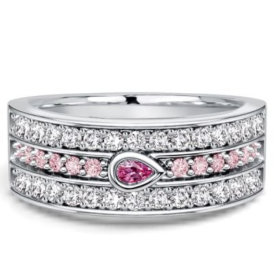 Italo Pear & Round Cut Pink Sapphire Half Eternity Band For Women