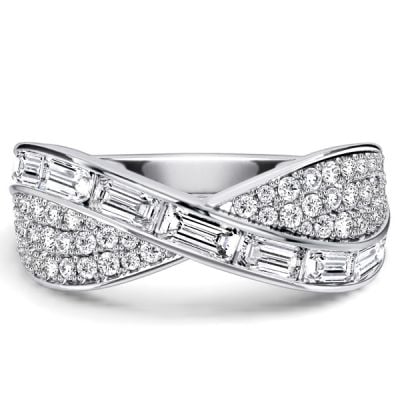 Italo Channel Set Baguette & Round Cut Criss-Cross Wedding Band Infinity Ring