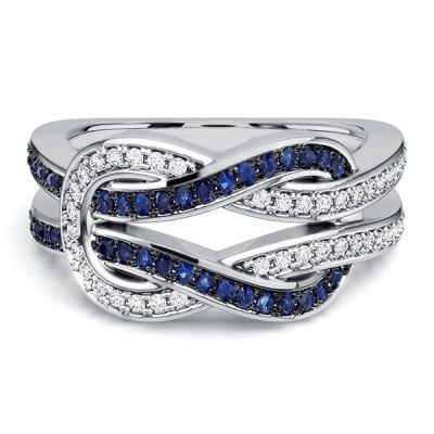 Italo Infinity Ring 2 Tone Blue & White Sapphire Wedding Band For Women