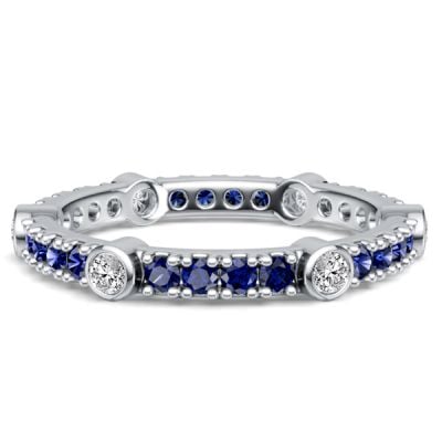 Italo Bezel Round White & Blue Sapphire Eternity Band For Women