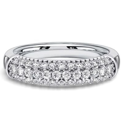 Italo Triple Row Micro Pave Round Cut Half Eternity Band For Women