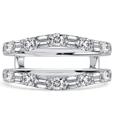 Italo Curved Emerald & Round Cut Enhancer Wedding Band For Women