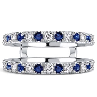 Italo Round Cut White & Blue Sapphire Ring Guard Enhancer Wedding Band
