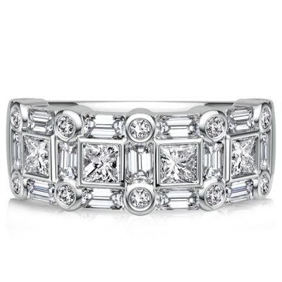 Italo Bezel Setting Princess & Baguette Cut Half Eternity Band Ring