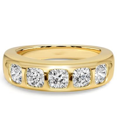 Italo Flush Setting Five Stone Cushion Cut Wedding Band For Women