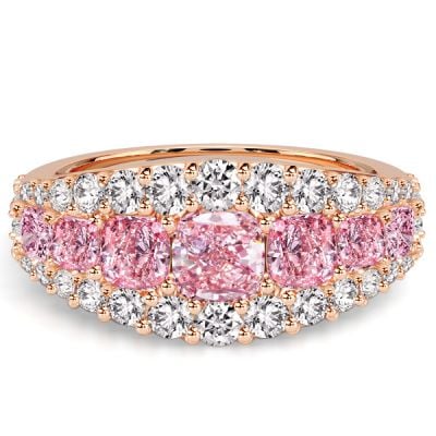 Italo Rose Gold Halo Cushion Cut Pink Sapphire Anniversary Band Ring