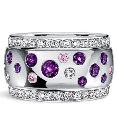 Italo Flush Set Waterfall Amethyst & Pink Sapphire Eternity Band For Women
