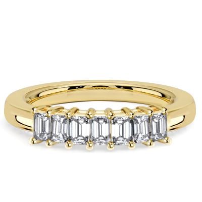 Italo Shared Prong Emerald Cut Half Eternity Wedding Band For Women