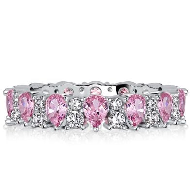 Italo Pear Cut Pink Stone Eternity Wedding Band For Women