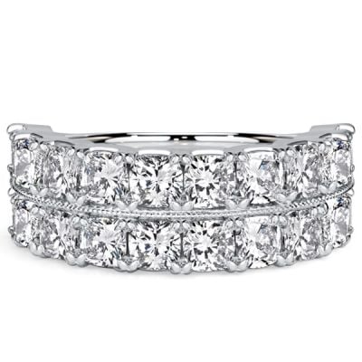 Italo Double Row Cushion Cut Half Eternity Wedding Band For Women