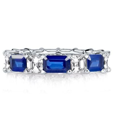 Italo Emerald & Asscher Blue Sapphire Eternity Wedding Band For Women