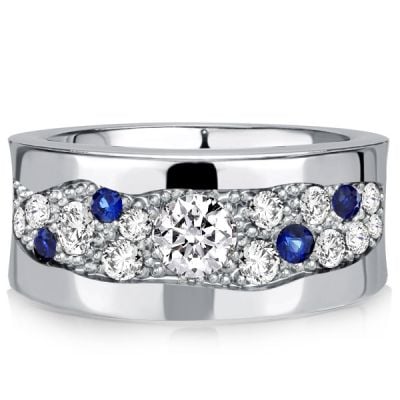 Italo Waterfall White & Blue Sapphire Wedding Band For Women Waterfall Ring