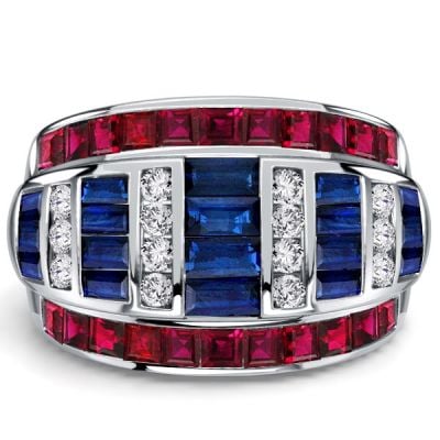 Italo Channel Set Ruby Ring Blue Sapphire Wedding Band For Women Cigar Band