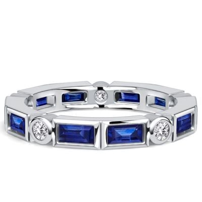Italo Bezel Setting Baguette Cut Blue Sapphire Eternity Band For Women