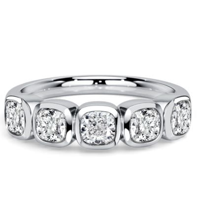 Italo Bezel Setting Cushion Cut Five Stone Wedding Band For Women