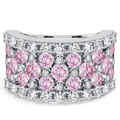 Italo Bezel Setting Round Cut White & Pink Sapphire Wedding Band For Women
