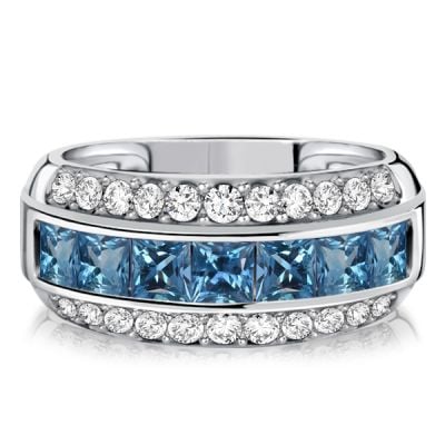 Italo Triple Row Princess Cut Blue Topaz Wedding Band For Women