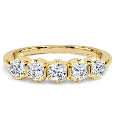 Italo 6 Prong 3 MM Cushion Cut Five Stone Wedding Band For Women