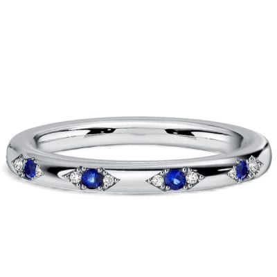 Italo Three Stone White & Blue Sapphire Half Eterntiy Wedding Band For Women
