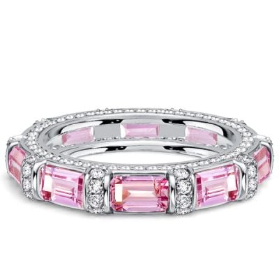 Italo Tension Emerald Cut Pink Sapphire Unique Wedding Band For Women