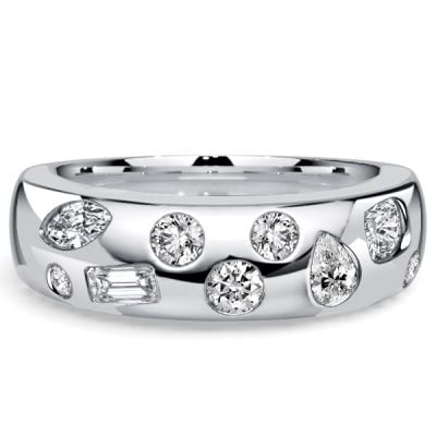 Italo Flush-set Multi Cut White Sapphire Half Eternity Band For Women Waterfall Ring