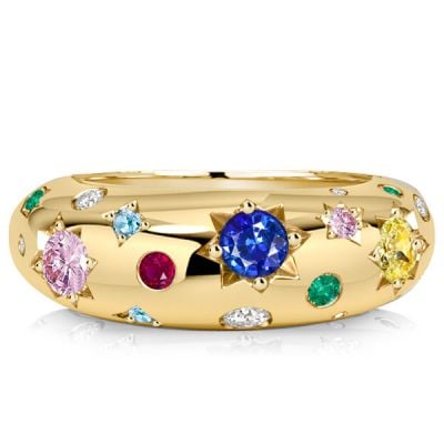 Italo Gypsy Setting Round Cut Multi Color Wedding Band For Women Cocktail Rings