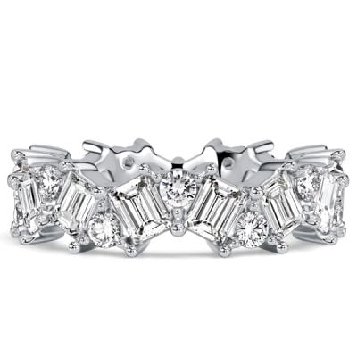 Italo Alternating Emerald & Round Cut Eternity Wedding Band For Women