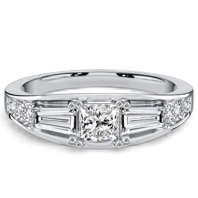 Italo Baguette & Princess Cut Half Eternity Wedding Band For Women