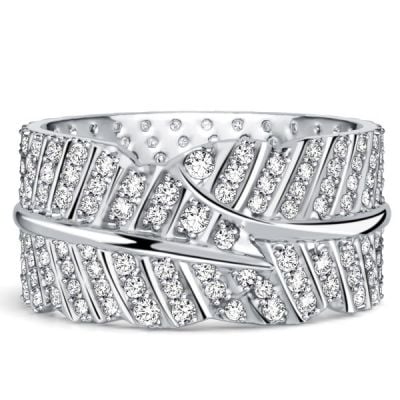 Italo Micro Pave Leaf Design White Sapphire Eternity Wedding Band For Women