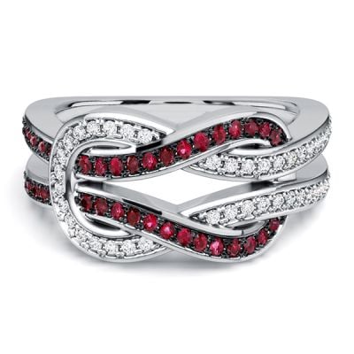 Italo Infinity Ring Two Tone White & Ruby Wedding Band For Women