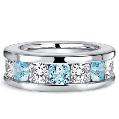 Italo Channel Set 3.5 MM Cushion Cut Aquamarine Wedding Band For Women