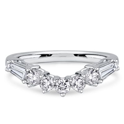 Italo Baguette & Round Cut Chevron Wedding Band For Women Matching Wedding Bands