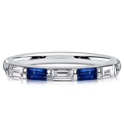 Italo Bar Setting Baguette Cut Blue & White Sapphire Half Eternity Band For Women