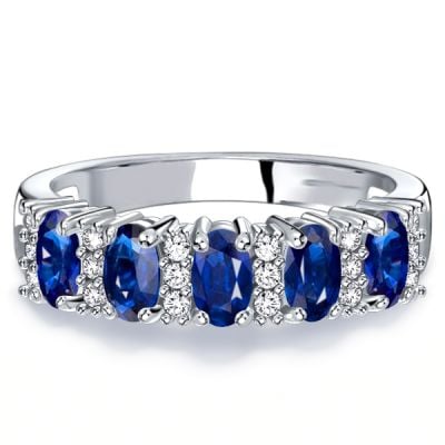 Italo Five Stone Blue Sapphire Oval Cut Half Eternity Band For Women