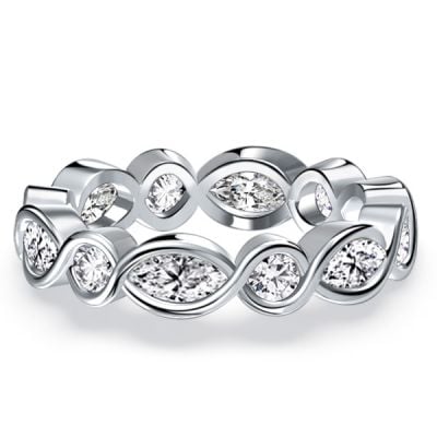 Italo Bezel Setting Marquise & Round Cut Eternity Wedding Band For Women