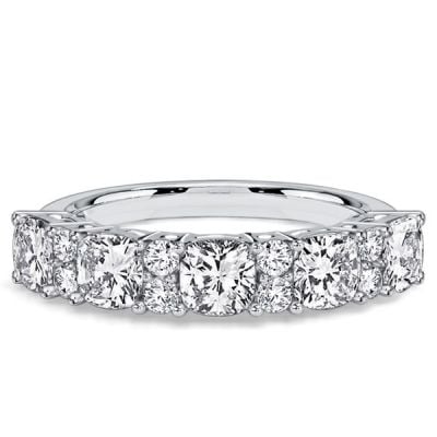 Italo 4 MM Cushion & Round Cut Half Eternity Wedding Band For Women